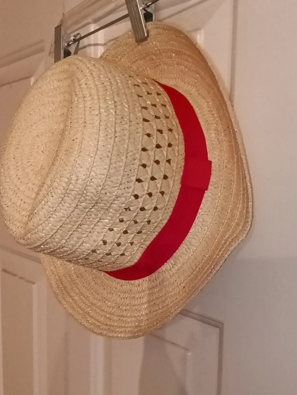Straw Fedora Hat with Pink Band